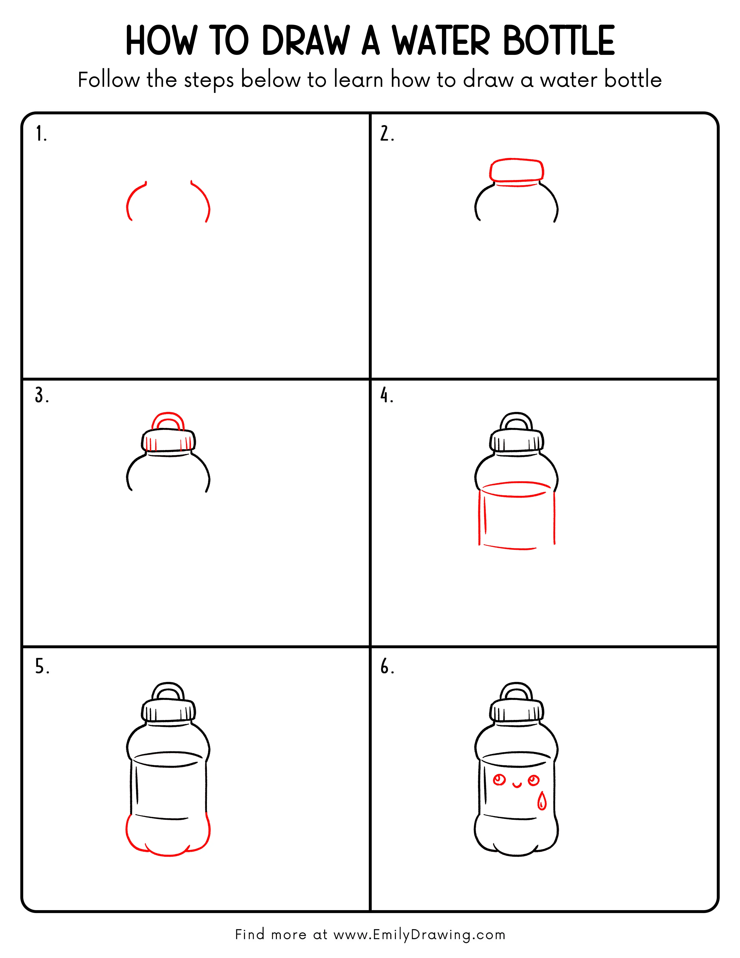 Printable Water Bottle Drawing Guide